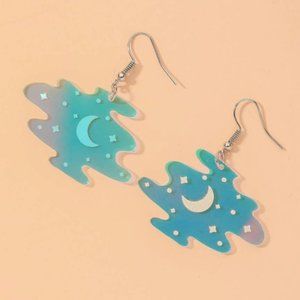 Holographic space moon and star earrings